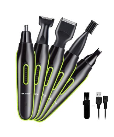 Nose Hair Trimmer Rechargeable 5 in 1 Nose Trimmer for Men Women Electric Ear Hair Trimmer/Beard Trimmer/Sideburn Trimmer/Precision Detailer Stainless Steel with Intelligent Anti-Pinch Technology Black