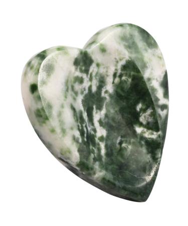 MookaiTedecor Green Dalmatian Jaspis Thumbstone Crystal Gemstone Massage stone with Mulde Handlebeller for Healing Reiki size approx. 47 x 44 x 7 mm (pack of 2 pieces) green Dalmatian jaspis (heart -shaped)