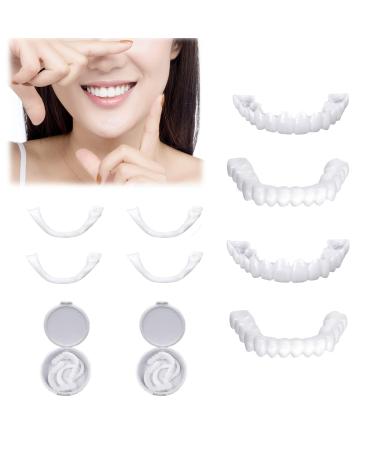 Frenzify 2 couples instant dentures for plug in artificial teeth upper and lower denture of provisional white made possible for adults men and women