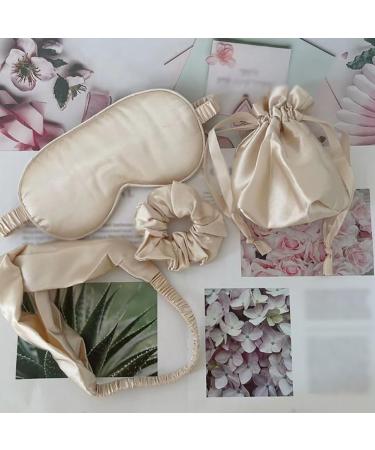 Buy 4 Pcs Silk Sleep Masks & Hair Accessories | Soft Eye Masks Scrunchies Headbands | Perfect Wedding Bridesmaid Gifts in Beige - International Shipping Available - Buy Online on GoSupps.com