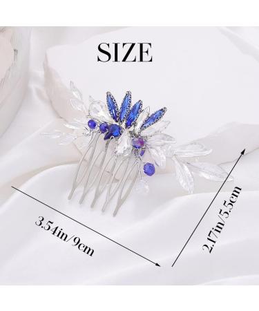 IYOU Rhinestone Bridal Hair Combs Crystal Blue Wedding Side Comb Leaf Prom Bride Hair Accessories for Women - Buy Online on GoSupps.com