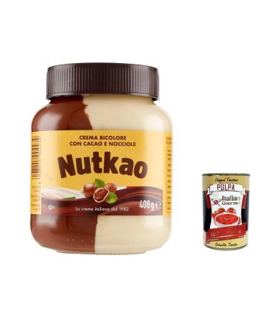 Italian Gourmet E.R. Nutkao Two-Tone Cocoa Hazelnut and Vanilla Cream Set of 3 Spreadable Cocoa Hazelnut and Vanilla Creams 400g + Italian Gourmet Polpa 400g