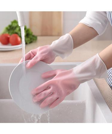 White two-color dishwashing gloves women's kitchen rubber latex washing clothes plastic rubber leather housework brush dishes Gradient blue With - Buy Online on GoSupps.com