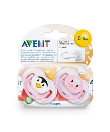 Philips Avent SCF182/13 Classic BPA Free Animal Pacifier - 0-6 Months - Penguin & Rabbit Design - International Shipping Available - Buy Online on GoSupps.com
