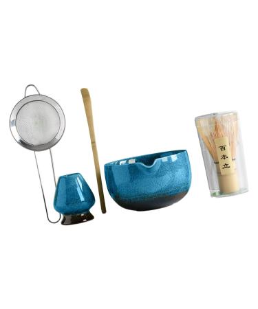 B Baosity 5 Pieces Matcha Tea Set Japanese Ceremonial Matcha Full Set Stainless Sifter Matcha Ceremony Set for Matcha Ceremony Office Blue
