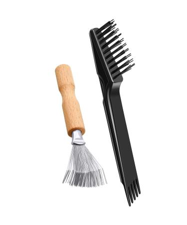 2 Pieces Hair Brush Cleaning Tool Comb Cleaning Brush Comb Cleaner Brush Hair Brush Cleaner Mini Hair Brush Remover for Removing Hair Dust Home and Salon Use (Wooden Handle Rake  Black) - Buy Online on GoSupps.com