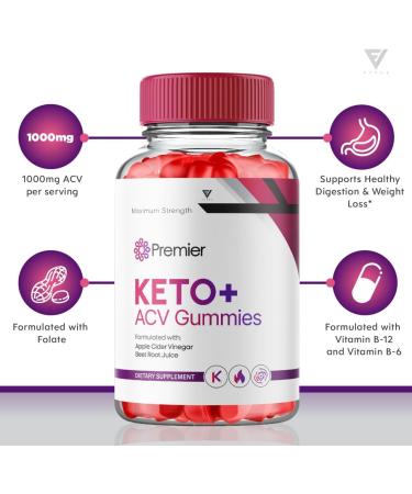 Premier Keto ACV Gummies - Advanced Weight Loss with 1000MG Apple Cider Vinegar Vitamin B12 & Folate (60 Gummies - Buy Online on GoSupps.com