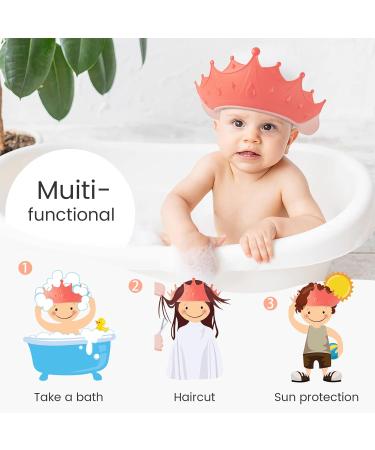 Funupup Adjustable Shower Hood for Kids - Crown Shape Hair Wash Shield Baby Visor for Eyes & Ears Pink & Yellow Dinosaurs - 2 Pieces - Buy Online on GoSupps.com