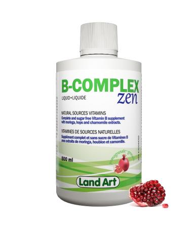 B-Complex Zen Helps to Relieve Stress - Complete & Well-Balanced Natural Formula with Hops Chamomile & Moringa Fast Absorption 500ml Vegan- Non-GMO Gluten Free Sugar Free - Made in Canada