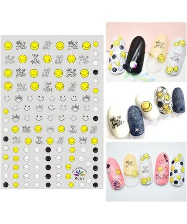 6 Sheets Yellow Smile Face Nail Art Stickers - Self Adhesive Manicure Decoration for Kids - Cute & Happy Design - Buy Online on GoSupps.com
