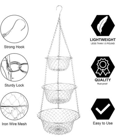 Fruit Basket Fruit Bowl 3 Tier Fruit Basket Vegetable Kitchen Storage Basket Chain Hanging Space Saving Fruits Plants Storage Basket Fruit Dish (Color : Gold) - Buy Online on GoSupps.com