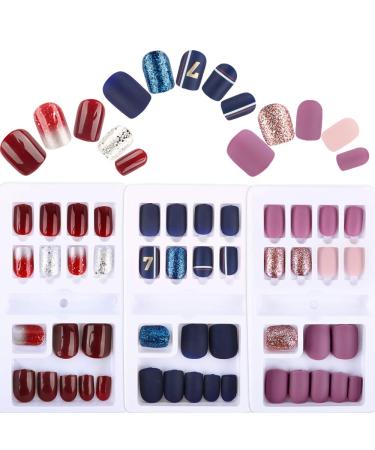 90 Pieces Removable Fake Nail Artificial Tips Set Full Cover for Short Decoration Press On Nails Art Fake Extension Tips