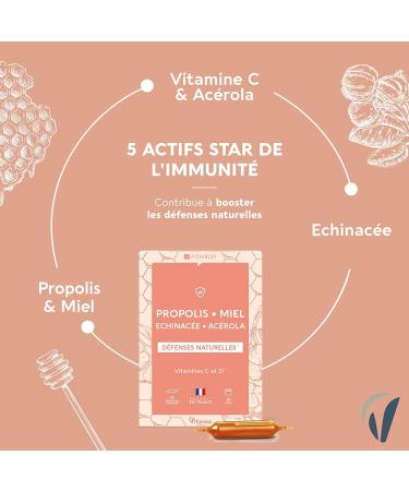 Yves Ponroy Natural Defenses Immune System Dietary Supplement with Honey Acerola Propolis Echinacea Vitamin C Vitamin D 20 Ampoules 20 Days Made in France - Buy Online on GoSupps.com