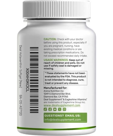 DEAL SUPPLEMENT Astaxanthin 24mg Per Serving (12mg Per Cap) 120 Softgels Double Strength Microalgae Antioxidant Supplements for Skin Eyes Joints & Immune Support Non-GMO - Buy Online on GoSupps.com