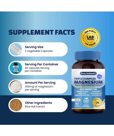 Triple Magnesium Complex Supplement 300mg | 3 in 1 Magnesium Glycinate Malate and Citrate | Vegan Non-GMO | High Absorption | 90 Capsules - Buy Online on GoSupps.com