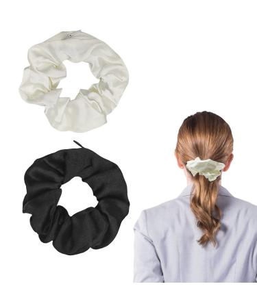 CHEERYMAGIC Satin Hair Scrunchies Set Elastic Hidden Pocket Hair Ties Hair Bands for Women Girls Gift Hair Accessories A9LLDCFQ (Black & White)