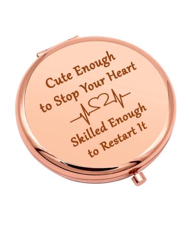 Nurse Gifts for Women Compact Makeup Mirror for Coworker Friend Nurse Practitioner Gifts Nursing Student Gifts for Women Nurse Week Gifts Folding Makeup Mirror for Her Christmas Birthday Gifts Rose Gold-nurse Gift-1
