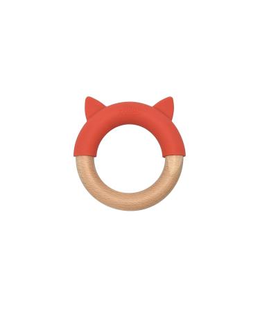 Bunky Baby Silicone & Wood Teether Toy | Cat Design | Red/Poppy | 6+ Months - Buy Online on GoSupps.com