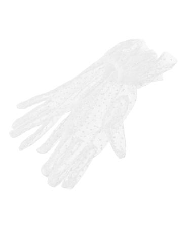 minkissy 1 Pair Black Gloves Cocktail Women Short Gloves Vintage Gloves for Woman Bridal Mesh Gloves Wedding Short Gloves Tea Party Short Gloves Hollow Out Women's Accessories White Lace