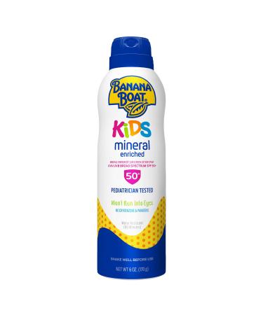 Banana Boat Kids Mineral Enriched, Won't Run Into Eyes, Reef Friendly, Broad Spectrum Sunscreen Spray, SPF 50, 6oz. White 6 Ounce (Pack of 1) Kids