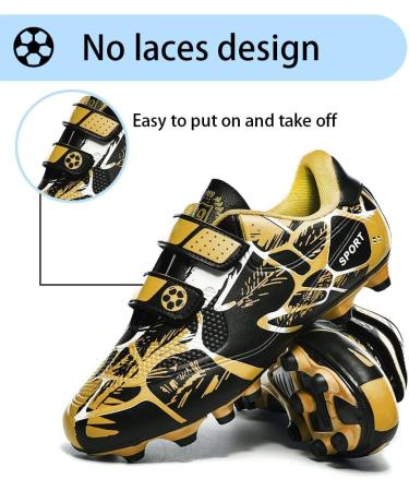 Riawexen Boys & Girls Football Boots - Non-Slip Soccer Training Shoes (28-37 EU) - Unisex Low Top Black/Yellow - Buy Online on GoSupps.com