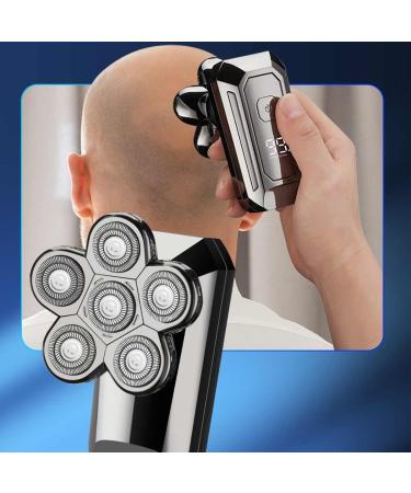 8-in-1 Rechargeable Electric Head Shaver for Bald Men - Floating Heads Hair Clipper Nose & Ear Trimmer Facial Brush - Buy Online on GoSupps.com