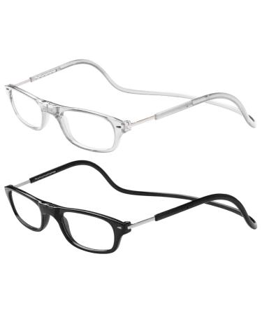 TBOC Pack: Reading Glass reading aid for men - (two units) Diopttria +3.50 Transparent and black version Strength PC Mobile phone foldable woman man man magnetic closure clip antiquity presbyopia +3.50 dioptria (2 Pack) Transparent +black