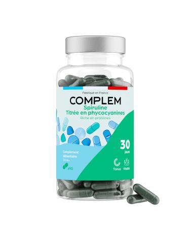 Spirulina Titled in Organic Phycocianins 1560mg per day - Rich in Protein & Iron - 12 Vitamins & Minerals - Made in France - 90 Capsules 1 Month Cure
