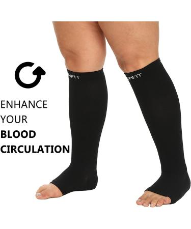 4XL Plus Size Wide Calf Open Toe Compression Socks for Men & Women - 20-30mmHg Support for Circulation Pain Relief DVT & Varicose Veins - Comfy Soothing Socks (1 Pair - Buy Online on GoSupps.com