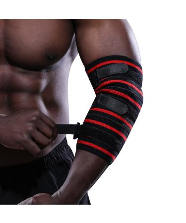 MANUEKLEAR Elbow Sleeves for Weightlifting  Elbow Compression Sleeves for Men  Adjustable Elbow Wraps for Weightlifting  Supportive Elbow Straps Brace for Lifting Weight Bodybuilding Powerlifting (Elbow Sleeves Red(1 pai...