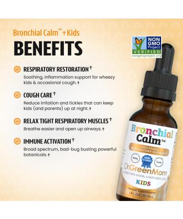 Dr. Green Mom Bronchial Calm Kids - Natural Cough Liquid Drops for Babies, Toddlers & Children - Herbal Kids Cold & Flu Support - Natural, Sugar-Free, Non-GMO, Dye-Free - Buy Online on GoSupps.com
