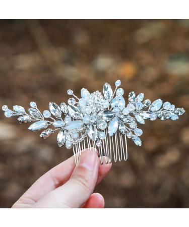 Handcess wedding hair comb with white opal street stones and crystals with a small blue-tone-bridal jewelry wedding hair jewelry - Buy Online on GoSupps.com
