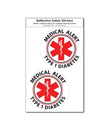 Medical Alert Reflective Decals by ColorSurge | For Wheelchairs Car Bumpers & Windows | Weatherproof & UV Resistant | Indoor & Outdoor Use (Type 1 Diabetes Small 2 Pack) Type 1 Diabetes Small 2 Pack