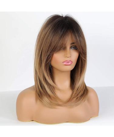 Atayou Short Brown Ombre Wig with Dark Roots | Smooth Bob Synthetic Hair Wig for Women - Style 575 - Buy Online on GoSupps.com