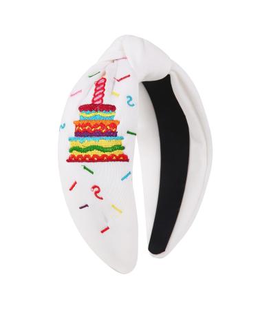 FEDANS Women Knotted Headband Birthday Cake Headband Top knotted White Embroidery Hairband Ladies Twist Fashion Hair accessories for Girls