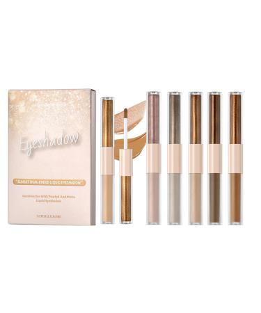 Glitter Liquid Eyeshadow Double Sided Highly Pigmented 6 Piece Matte Shine Liquid Eye CosmeticsFor Travel Dating Party Work Banquet Special Occasions Wedding Women Girls Beginners
