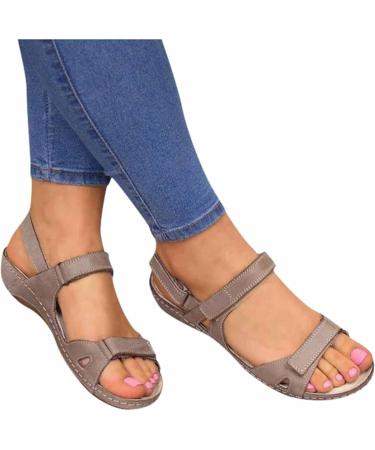 Women's Flat Sandals - Comfortable Beach & Hiking Shoes | Open Toe Wide Fit Red Gray | Summer Sports Footwear - Buy Online on GoSupps.com