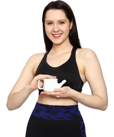 HealthGoodsIn Ceramic Neti Pot for Sinus Relief - Spill Proof Premium Grade Dishwasher Safe 225ml - White Crackle - Buy Online on GoSupps.com