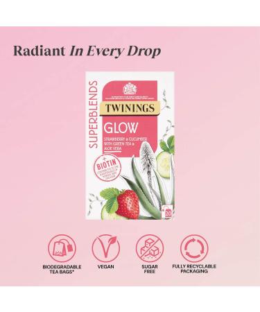 Twinings Superblends Glow Tea - Strawberry & Cucumber Green Tea with Aloe Vera & Biotin - 80 Biodegradable Tea Bags for Skincare & Hair Care - Buy Online on GoSupps.com