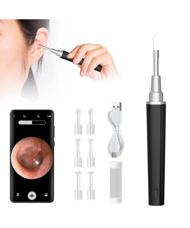 Earsworm remover Otoscope intelligent thermostat WiFi Otoscope ear cleaner with LED 5 million pixels hd wifi ears cleaning ear wax for children adults and oldest (black)