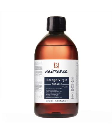 Naissance Organic Borage Oil (No. 226) - 450 ml - Rich in GLA (Gamma-Linolenic Acid) - for Skin, Face, Body, Hair, Massage, Vegan