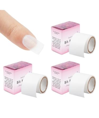 NICENEEDED 3 Rolls Self Adhesive Silk Nail Wrap Set Easy Trimerable Nail Tips Repair Bandage Tape Nail Art Extension Fiberglass Stickers Nail Protector Tools for Nail Design