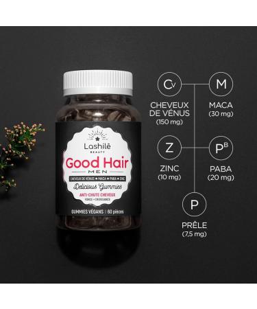Lashil Beauty - Good Hair Men Vitamins - Anti-hair loss for men - 2 months cure - 120 gummies - Made in France - Zinc Vitamin B6 Vitamin B10 Maca Paba Horsetail - Buy Online on GoSupps.com