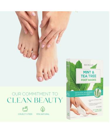 Skin 2.0 Tea Tree and Mint Foot Masks - Moisturizing Socks, Fights Athlete's Foot, Detoxifies and Exfoliates, Relaxing and Cooling - Cruelty Free Korean Skincare, 3 Pairs - Buy Online on GoSupps.com