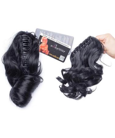 12 Inch Ombre Ponytail Extension | Long Curly Clip-in Claw Hairpiece | Dark Black Synthetic Hair - Real Natural Look - Buy Online on GoSupps.com