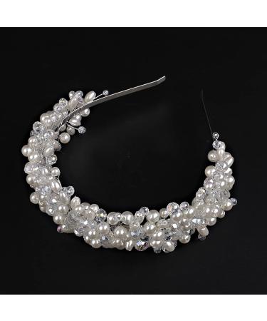YERTTER Vintage Wedding Pearl Tiara Handmade Bride Headband - Greek Goddess Crown for Wedding, Prom & Parties (Style 1) - Buy Online on GoSupps.com