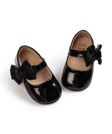 Sonsage Infant Baby Girls Bowknot Mary Jane Toddler Soft Anti-Slip Sole Princess Wedding Dress First Walking Flats Prewalker Newborn Ballet Shoes 0-6 Months A02 Black