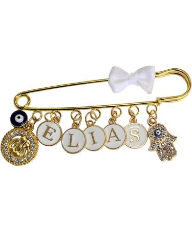 Personalized Baby Pin with Name - Infidel Brooch Lucky Charm Stroller Pin for Boys & Girls | Blue Eye & Hand Design - Buy Online on GoSupps.com
