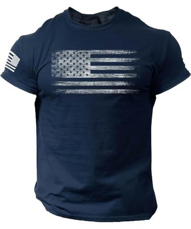 USA Distressed Flag Men's T-Shirt - Patriotic American Tee for Independence Day | Short Sleeve Crewneck Shirt - A-blue Large - Buy Online on GoSupps.com
