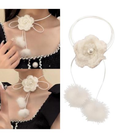 Oralgo White Flower Necklace - Plush Camellia Pendant Collarbone Chain | Elegant Light Jewelry for International Shipping - Buy Online on GoSupps.com